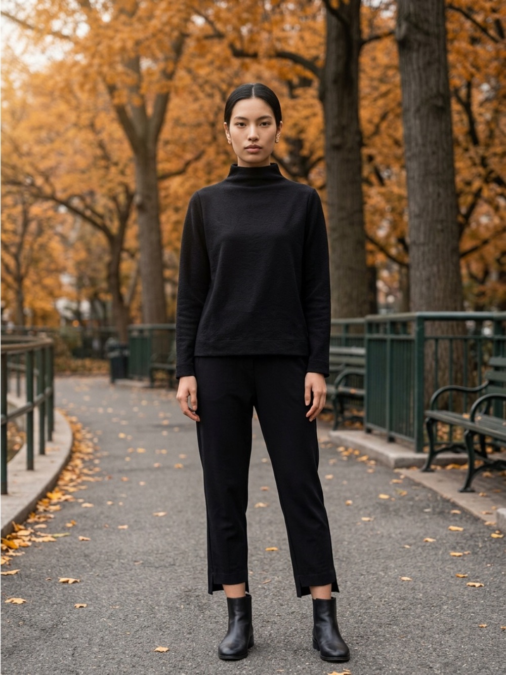 Eileen Fisher Womens Small Black Stretch Crepe Pants Pull On Straight Leg Cutout